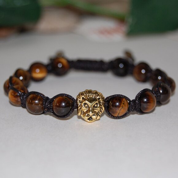 Tiger Eye Bracelet,Lion Bracelet,Tiger Eye Shamballa Bracelet,Man,Mens Bracelet - Picture 2 of 2